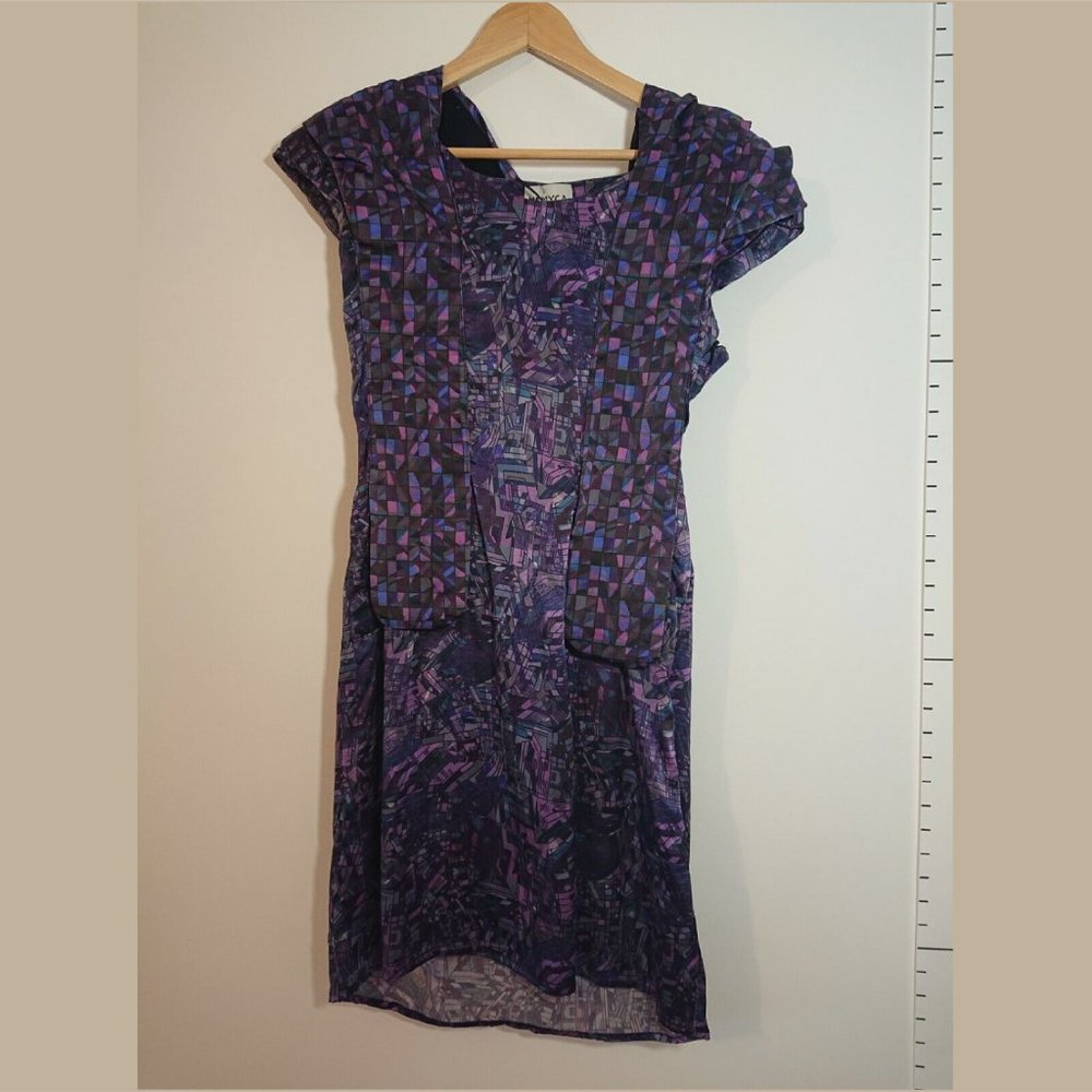 London runway Purple avant-garde silk blend hooded bodycon dress UK8 US4